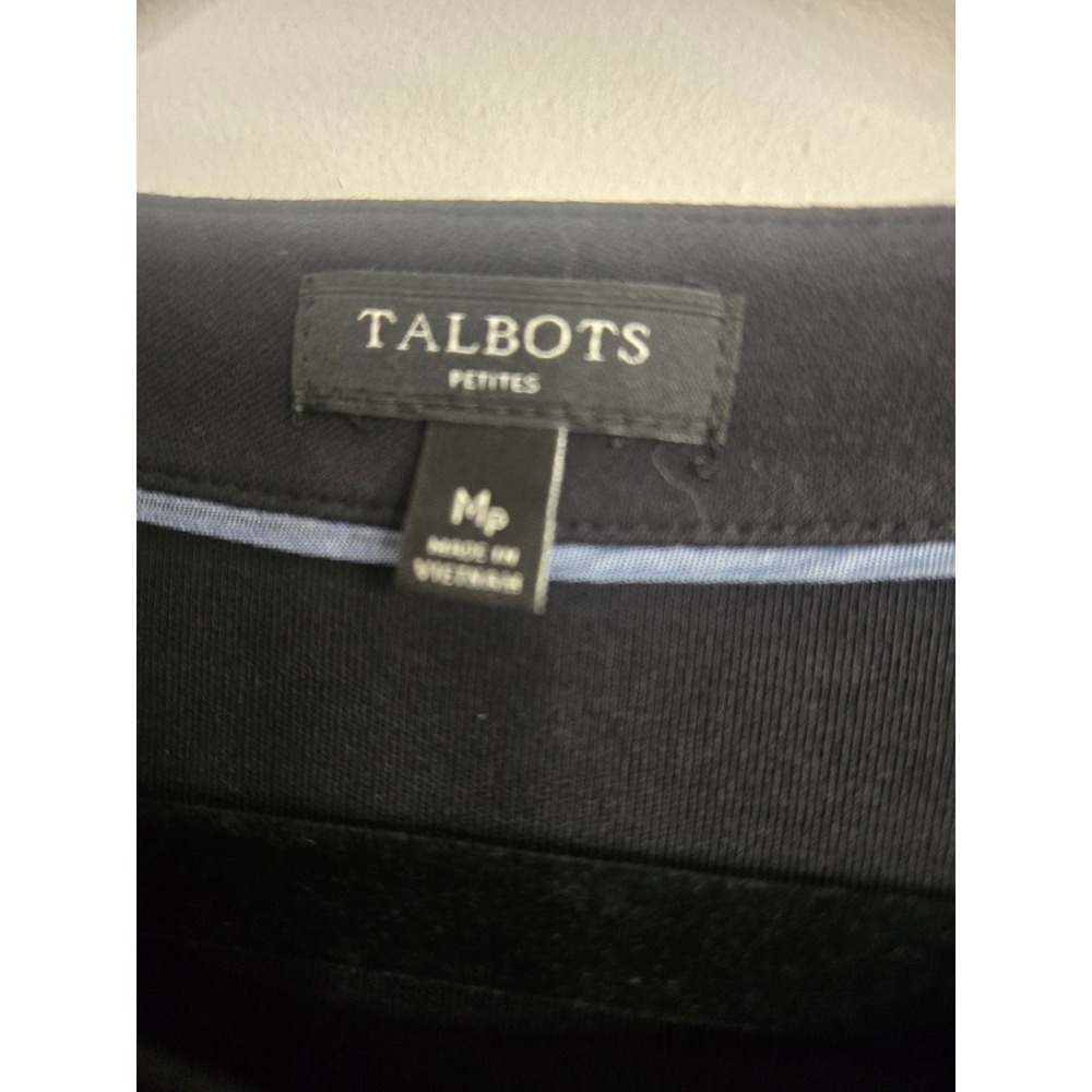 Talbots Petites Black Cotton Knit Shift Dress Short Sleeve Gold Shoulder Zip MP - Picture 3 of 5